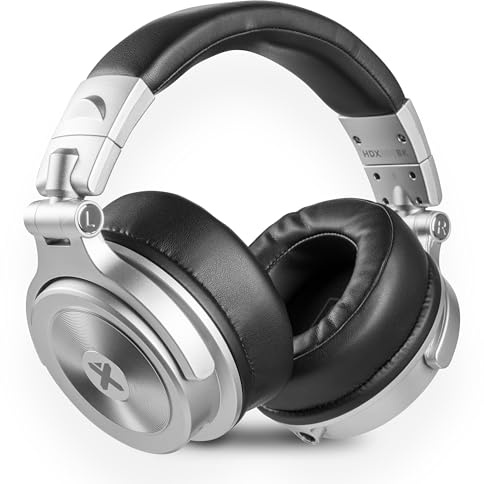 Vonyx HDX200SB - Over Ear Kopfhörer mit Kabel, 50mm Treiber - Tiefer Bass, DJ Kopfhörer mit 3,5mm & 6,3mm Klinke – Faltbar & Drehbar, Geschlossene Headphones inkl. Transporttasche - Silber