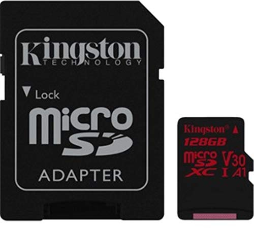 Kingston Canvas React, Tarjeta microSD, SDCR de 128 GB, Clase 10 con Adaptador SD, Adecuado para Tomar Fotos en Modo ráfaga y filmar vídeos en 4K, Negro