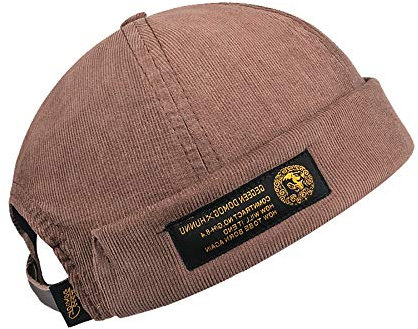 Herren Damen Vintage Style Krempenlose Docker Cap Einfarbig verstellbare Lederschnalle Totenkopfmütze Beanie - -
