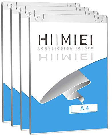 HIIMIEI HIIMEI Mehrweg Plakattasche DIN A4 Werbedisplay, 4er A4 Acrylglas Posterhalter/Werbeschilder, Transparent (A4 210mm x 297mm)