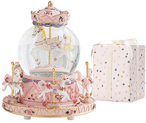 LOVE FOR YOU Gift Wrapped Music Box Carousel Horses Color Lights Unicorn Musical Snow Globe for Girls and Women Baby Kids Sister Daughter Mom Granddaughter Grandma Christmas Birthday Presents Gifts
