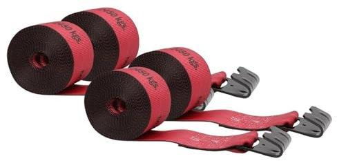 Mytee Products (4-pack) Kinedyne 10 cm x 76 cm vinsch remmar med platt krok, WLL 5400 släpvagn platt säng knytrem – röd