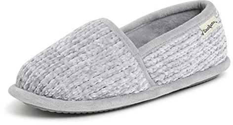 Dearfoams Women's Chenille A-Line Slipper, Sleet, Large