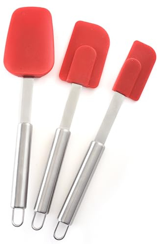 Norpro 2993 Red 3 Piece Silicone/Stainless Steel Kitchen Spatula Set