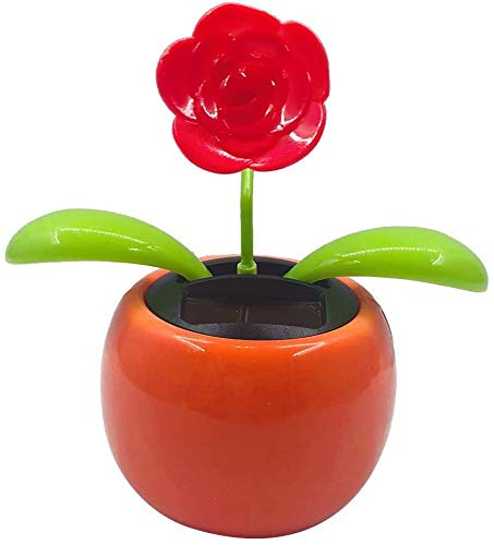 Taotenish Solar Powered Dancing Flower Swinging Animated Dancer Toy Car Decoration for Car Dashboard Office Desk Decoration - Rose
