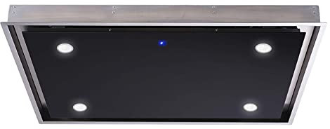 90cm Ceiling Cooker Hood Kitchen Extractor Fan In Black, With Remote Control, Suitable For Kitchen Islands - SIA CLN91BL