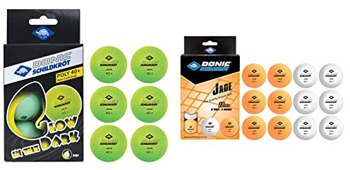 Schildkröt Donic Tischtennisball Glow in the Dark, 6 hellgrüne, Fluoreszierende Bälle in Poly 40+ Qualität & 618045 Unisex – Erwachsene Donic Tischtennisball Jade, 6 x weiß / 6X orange, Einheitsgröße