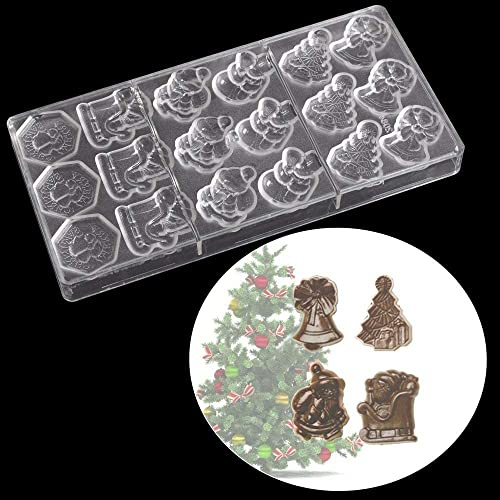 18 Löcher Weihnachten Klar Polycarbonat Schokoladenform Weihnachtsglocke Schneemann Gelee Süßigkeiten Herstellung Form DIY Schokoladenformen Süße Süßigkeiten Form Sugarcraft Fondant Backform