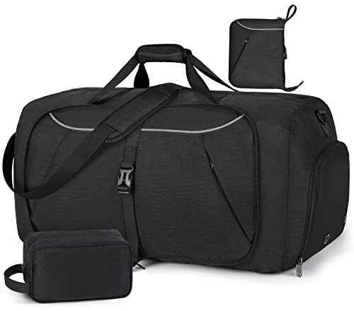 Faltbare Reisetasche 65L 80L 100L Große Leichte Sporttasche mit Schuhfach für Herren Damen Weekender Tasche Reisegepäcktasche für Reisen,Gym, Urlaub und Camping, Schwarz