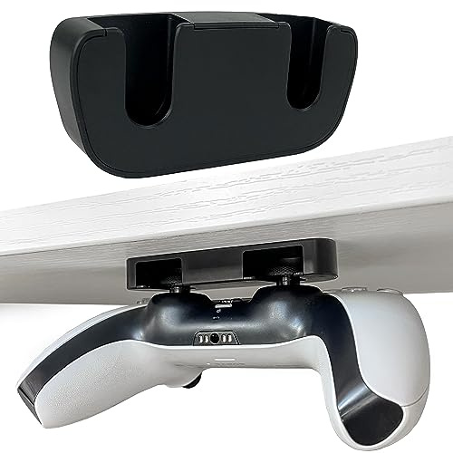 MyGadget PS5 | PS4 Controller Holder under Desk - 2 Mounting Methods (Adhesive or Screws) - Horizontal Table Mount Stand - Gaming Accessories in Black