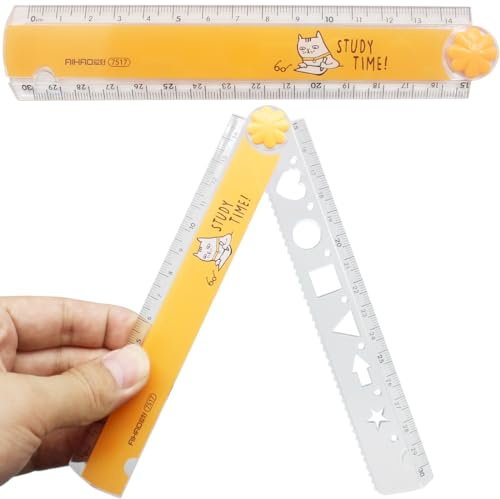 TAOSHENG 30-CM Foldable Plastic Ruler, Cute Folding Geometric Stationary Straight Study Ruler for Students Kids Children Teens School Office Home Use, Orange 1 Pack