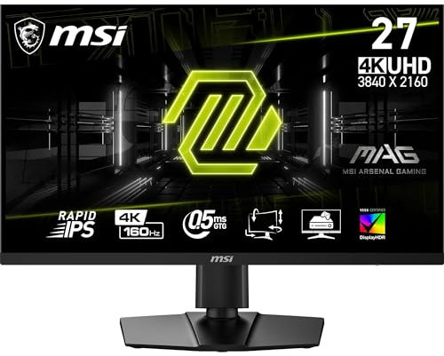 MSI mag 274UPF E2 Monitor UHD Gaming de 27 Pulgadas, Panel IPS rápido de 3840 x 2160, 160 Hz / 0,5 ms (GtG, mín sRGB del 133%, Diseño sin Marco, VESA DisplayHDR 400, DisplayPort
