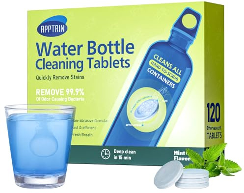 APPTRIN comprimés nettoyants pour bouteilles d'eau, comprimés nettoyants pour tous les contenants en plastique et en verre, emballés individuellement (Menthe (120 boîtes))