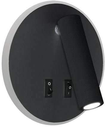 Licht-Erlebnisse LED Wandspot mit Schalter verstellbare Leselampe + beleuchtete Wandplatte Ø 14,6 cm Schwarz Aluminium Wandlampe Spot Bett Sofa
