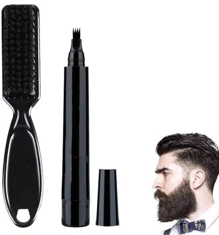 Matita per Barba e Pennello per Barba,Kit Penna per Riempimento Barba,Beard Filling Pen Kit,Beard Pencil Filler (Nero, 1Pcs)