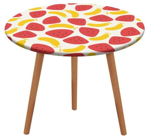 Morbuy Elastische Tischdecke Rund Wasserdicht,Frucht Karikatur Stil Tischdecke mit Gummizug Rund Tischdecken Tischtuch Abwischbar Gartentischdecken Tischschutz (Gelbe Banane,Durchmesser 110cm)