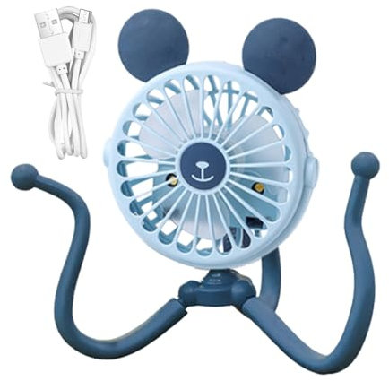 Ventilador recargable para cochecito, ventilador de barra de manillar eléctrico de pulpo, ventilador portátil de mano eléctrico con clip de trípode personal silencioso para carrito de cuna