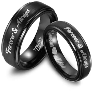 MeMeDIY Personalisierte Ringe für Männer Wolframcarbid 6mm 8mm Ehering mit Eingraviertem Namen/Datum Verlobungsring für Paare Schwarzer Ring mit Blaue/Rote Beschichtung Fashion Schmuck