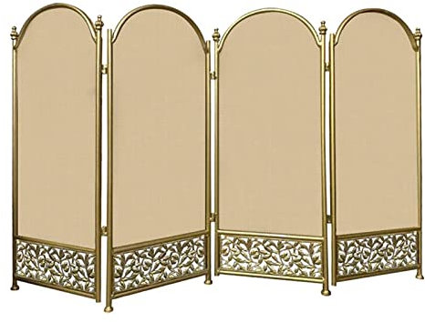 ASumPio 4-Platten-Kaminschutzgitter 120×80Cm, Klappbarer Funkenschutz Für Flammenofen/Holzkohlefeuer, Ofenvorhang Aus Schmiedeeisen,Gold