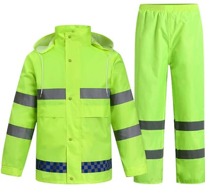 OlyljpinZ Impermeabile Unisex Tuta Ultra-lite Impermeabile Antivento con Cappuccio Set di Giacca e Pantaloni da Pioggia Lavoro Tuta Impermeabile con Striscia Riflettente Sicura