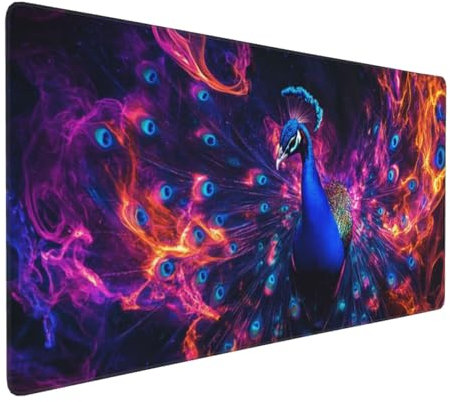 Gaming Mauspad XXL Blau Mousepad 1000x500x4mm Pfau Verlängertes Mauspad Schreibtischauflage,Genähte Kanten Mauspad,Verbessert Präzision und Geschwindigkeit Wasserdicht Geeignet für Büro und Spiele