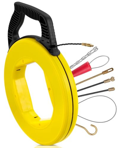 Nuevo Guia Pasacables 4,5mm 50m, 360° Cabeza de Rodillo Giratoria, Guia Cables 50m, Ayuda de Extracción de Cables con 7 Muelles Guía, Guia Cables Espiral Guía Pasacables