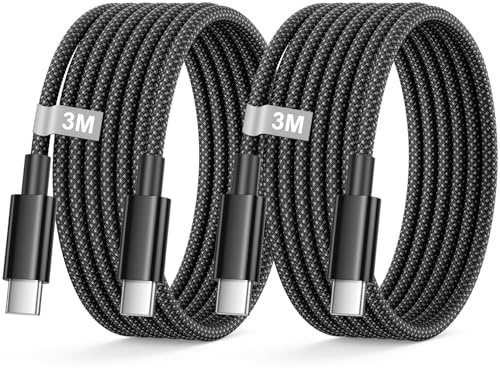 Cable USB C 3M/Lot de 2, 60W Câble USB C Charge Rapide pour iPhone 16 15 | 3M Nylon Tressé Cable Type C vers Type C Cordon Fil Chargeur pour iPhone 17, iPad Air/Pro/Mini, Samsung Galaxy S25/S24/S23