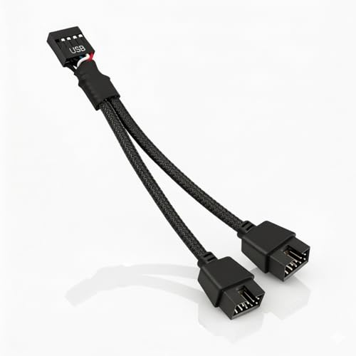 Zhowyeemeng USB 2.0 9-Pin Header Splitter Cable, Internal Motherboard USB 2.0 Extension, Female to Dual Male 9-Pin Connector, Shielded & Nylon Braided for PC Build – UK Stock