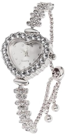 HALUKAKAH Reloj Infantil con Diamantes Brillantes – Chapado en Platino – Esfera en Forma de Corazón – Cuarzo, Pulsera de Acero INOX Ajustable – para Niñas y Niños