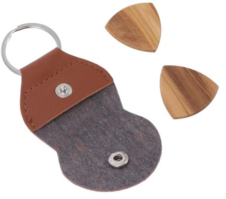 Yardwe Holz-gitarrenplektrenhalter Mit Plektrum-etui Akustikplektren Leder Und Holz Für Langlebiges Gitarrenzubehör Plektren Enthalten
