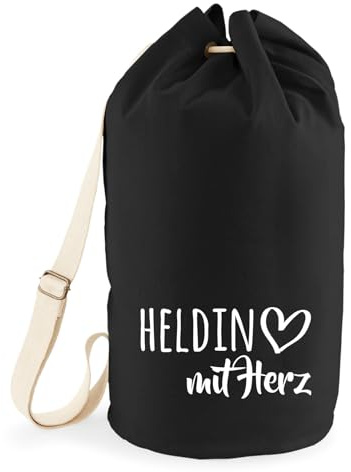 Huuraa Seesack Heldin mit Herz 20 Liter Black Baumwolle Rucksack Geschenkidee