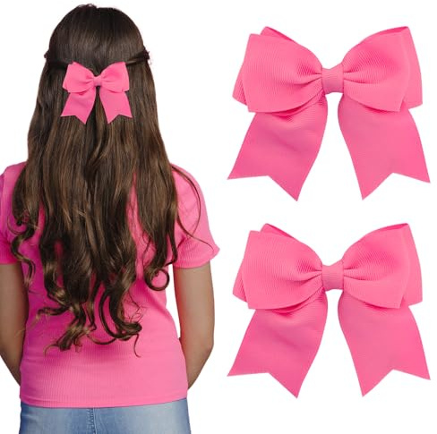 2er-Set Satin-Haarspangen mit großen Schleifen für Mädchen, dunkelrosa