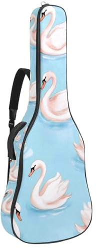 KengjuTesu 43 Zoll Akustikgitarre Softcase mit Rucksackgurt und 2 Taschen Schwan Blau Hintergrund, ohne Polsterung, Rucksack Wasserdicht Oxford Tuch Bassgitarre Gigbag für Konzertgitarre, Mehrfarbig 1