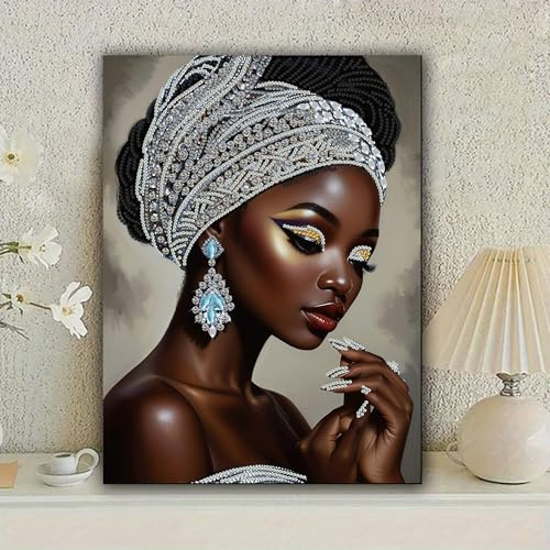 African woman 5D Diy diamond art kits for adults,Partial diamond painting kit for beginners,Special shaped diamond art,sparkling gem art,Diamond Mosaic embroidery,living room decor,11.81x15.7inch