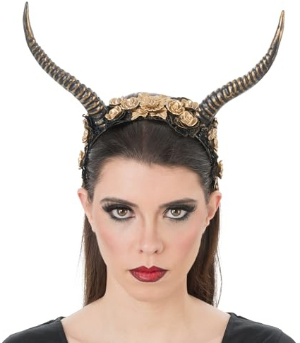 Chaks - Cerchietto con corna, copricapo floreale, look fantasy, accessori per costumi cosplay per Halloween e Carnevale