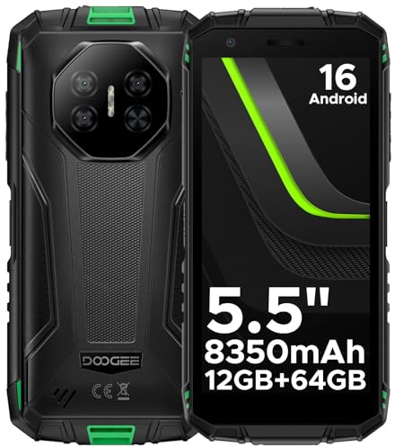 DOOGEE Fire 3 Rugged Smartphone Android 16, 5.5 IPS HD+,8350mAh,12GB+64GB/2TB Telefono Indistruttibile, 13MP+8MP,Octa Core, NFC/Face ID/GPS/OTG/3.5mm/Widevine L1/IP68&IP69/4G Dual SIM Telefono- Verde