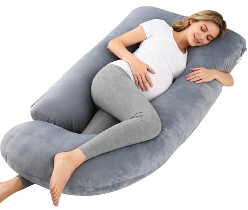 SOARFLY Almohada para Embarazadas Forma de U, 145 cm Cojín de Embarazo de Cuerpo Completo con Soporte para Espalda, Caderas y Vientre, Funda Extraíble y Lavable (Gris)
