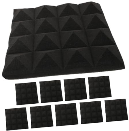 Kisangel 10stücke Akustikpaneele Selbstklebend Hohe Pyramiden-form für Schallabsorbierende Wände Hochdichte Schalldichte Matten Schwarze Akustikmatten für Schallschutz