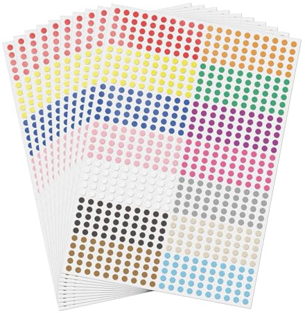FINDAT 7000 Stück, 6.3 mm Klebepunkte Bunt Runde Punktaufkleber Etiketten | 14 Farben. Selbstklebend, Vinyl, wasserfest. Für Kalender, Büro, Schule, Farbcodierung & Markierung