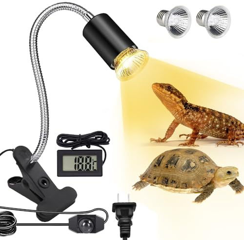 RNPKZ Lampada Riscaldante per Tartarughe, Lampada riscaldante per rettili, UVA UVB LampadaRiscaldantes, Lampadas Tartaruga Kit con 3 Lampadine 25W 50W 75W, e 1 Termometro per Rettile Anfibi Tartaruga