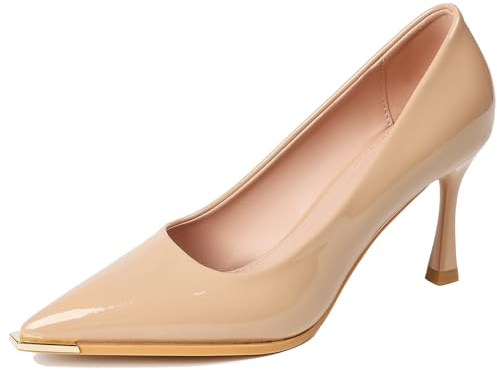 Zapatos de Tacón Ajuste Ancho Mujer Cuero Patentado Punta Afilada Clásicos Tacones Stiletto Zapatos de Corte Profesionales de Vestir Calzado de Boda Cómodos,Nude 5cm,35 EU