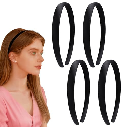 4Pcs Headbands for Women,Black Headband Woman Plain Fashion Hair Band,1.5cm Width,Elastic Solid Hairband Accessories for Mothers Sisters Cosplay Holiday Halloween Christmas DIY