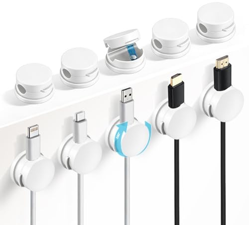 WAONIQ Kabelhalter Selbstklebend, 10 Stück Kabel Organizer 360°Drehbar kabelclips,Magnetische Kabelhalter Schreibtisch für USB Ladekabel,Wand und Tisch