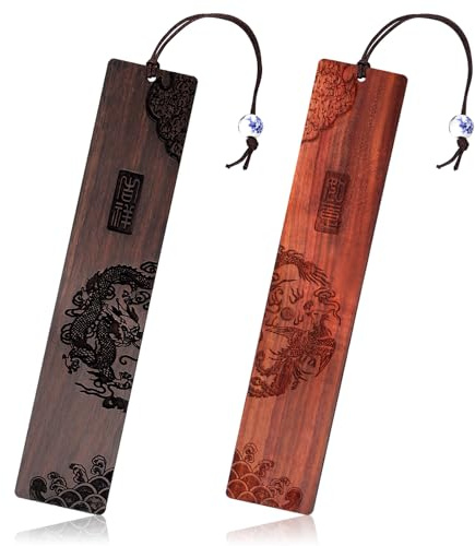 Cheynn 2 Stück Chinesische Lesezeichen, Lesezeichen Holz mit Anhänger Handgefertigte Schnitzerei Bastel Bookmark Personalisiertes Lesezeichen Geschenk für Männer Frauen Leser Lehrer Buchliebhaber