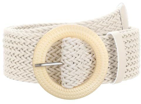 SUOSDEY Breiter Geflochtener Gürtel für Damen, Rattan Taillengürtel für Kleid Gewebter Boho Gürtel 5cm breit beige