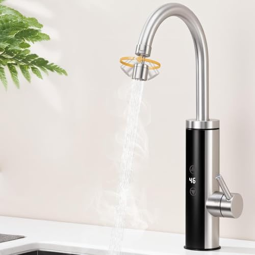 HOMELODY Elektrischer Wasserhahn mit Durchlauferhitzer 230V, Wasserhahn Küche mit Touch-Temperaturregler & LED-Display, Anti-Spritz Edelstahl Küchenarmatur, Durchlauferhitzer Küche, Garten & Camping