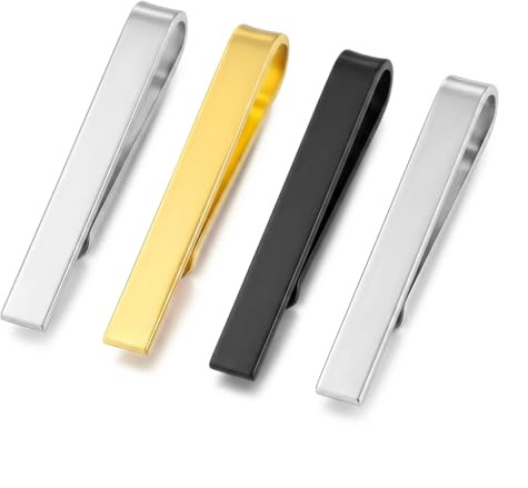 4 Stück Krawattennadel in Gold, Schwarz, Silber und neutral gebürstet, Krawattenklammer für Herren, Krawattennadel Gold, Krawattennadeln für Herren, Krawattennadel Silber