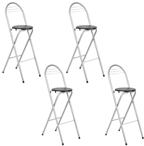GOKHOMX Set di 4 sgabelli da bar pieghevoli con schienale, altezza seduta 75 cm, sgabello alto pieghevole portatile, sedia da bar pieghevole, per cucina bistrot all'aperto, senza montaggio, nero e