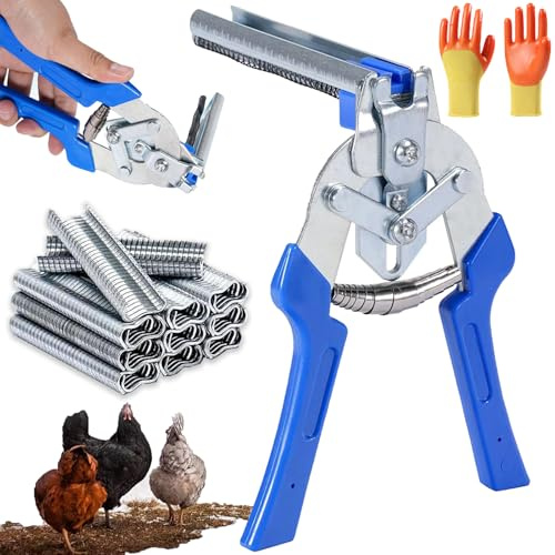 Pinza per Gabbie Tipo M con 600 Graffette, Kit Pinze Stringigancio Professionale per Rete Metallica, Recinzioni, Pollaio, Gabbia Conigli e Tappezzeria Auto (A)