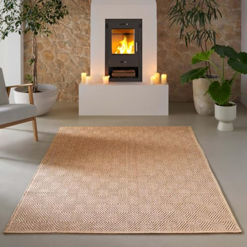 Taracarpet Borneo Raute Outdoor Teppich – Wetterfester Indoor & Outdoor Teppich im Sisal- Jute-Look für Balkon, Terrasse, Garten, Wohnzimmer & Esszimmer, pflegeleicht beige 280x370 cm